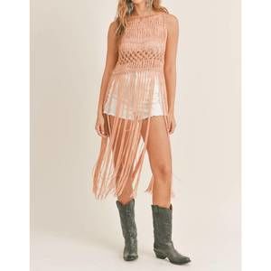 NEW MABLE fringed knit cover up top in pink